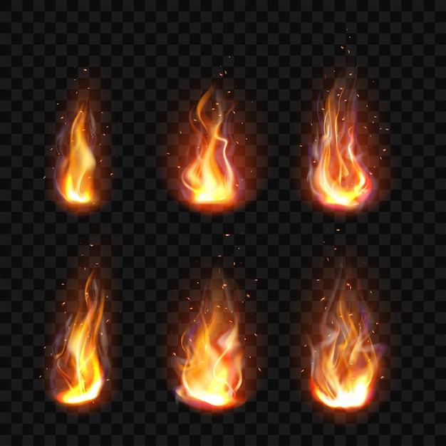 Realistisches feuer, fackelflammenset isolierte clipart