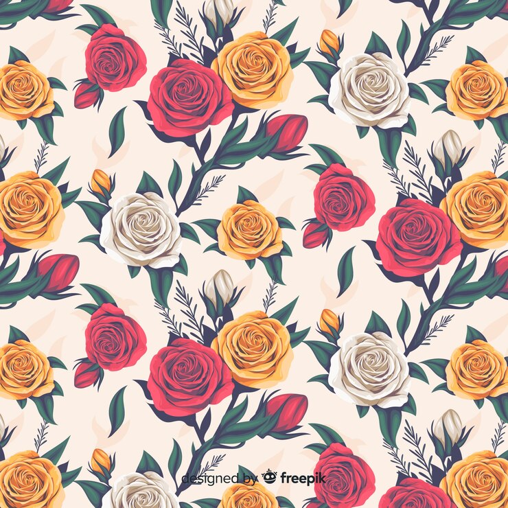 Kostenlose Vektor realistisches florales dekorationsmuster mit rosen