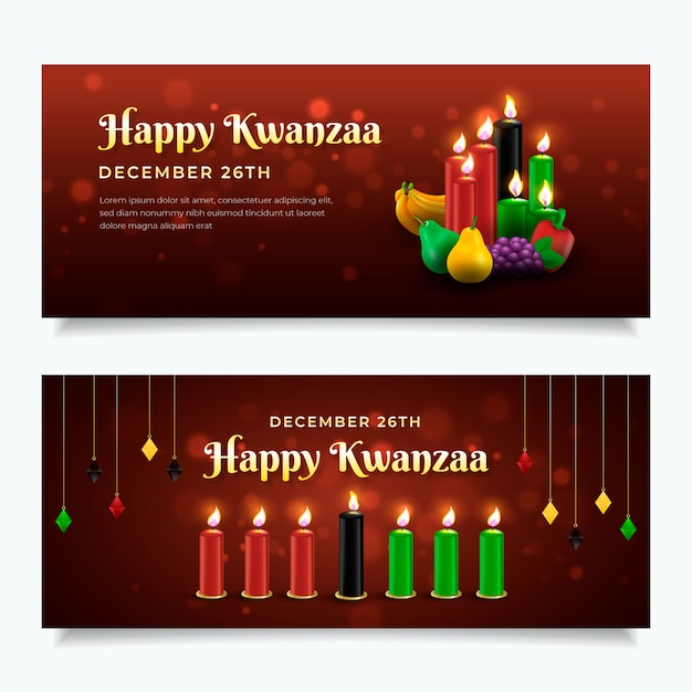 Kostenloser Vektor realistisches horizontales kwanzaa-bannerset