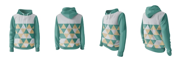 Realistisches kapuzen-sweatshirt mit mustermodell-set isolierte vektorillustration