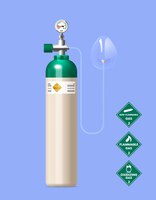 Realistisches konzept der gasflasche mit ausrüstungs- und sicherheitssymbolvektorillustration