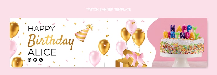 Kostenlose Vektor realistisches luxuriöses goldenes geburtstags-twitch-banner