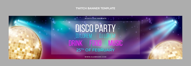 Kostenloser Vektor realistisches luxus-disco-party-twitch-banner