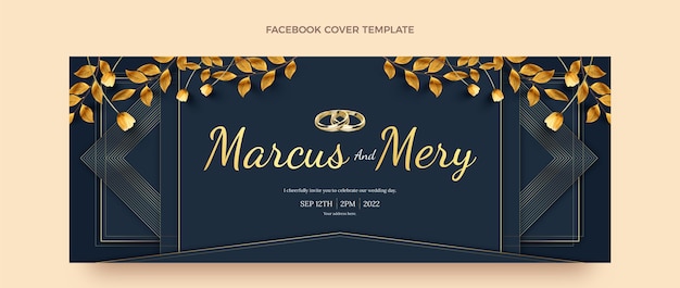 Realistisches luxus-facebook-cover für die goldene hochzeit