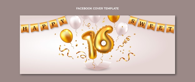 Realistisches Luxus-Sweet-16-Facebook-Cover