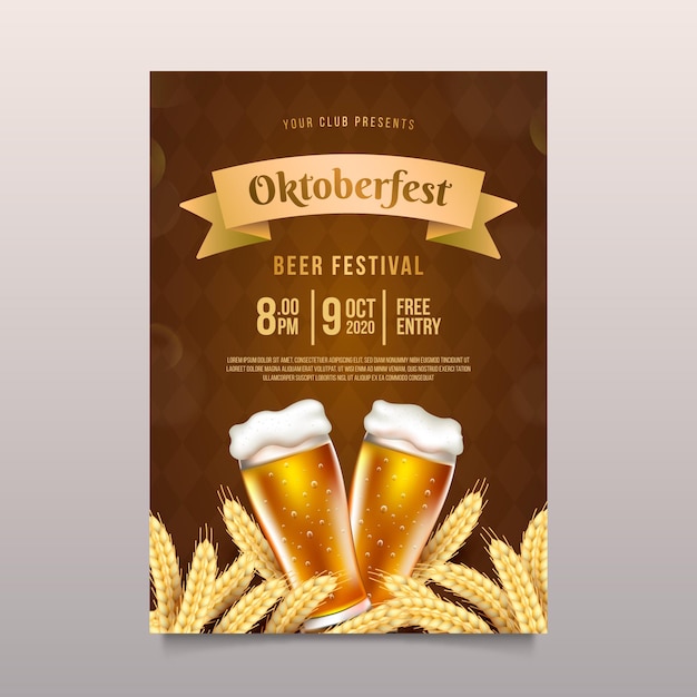 Realistisches oktoberfestplakat mit bier