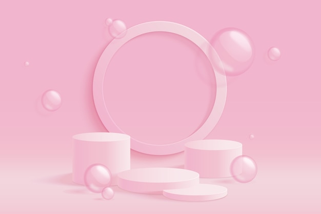 Realistisches Podium im rosafarbenen Pastellhintergrund