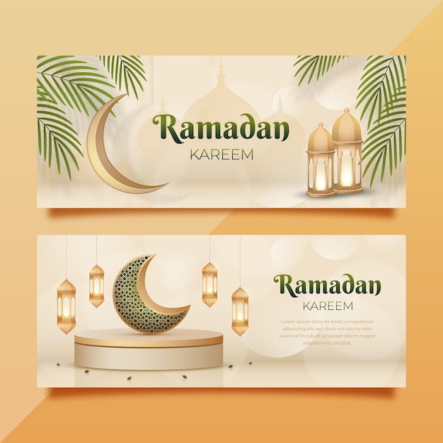 Realistisches ramadan-paket mit horizontalen bannern