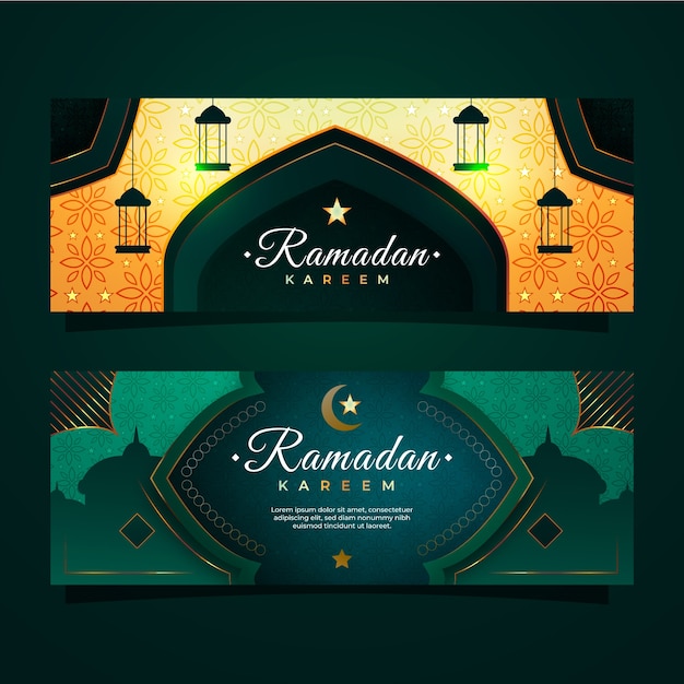 Kostenloser Vektor realistisches ramadan-paket mit horizontalen bannern