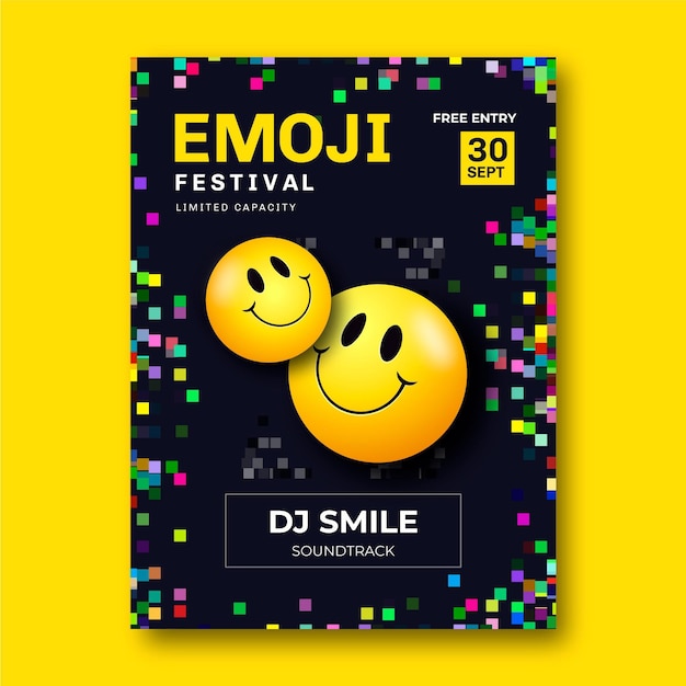 Kostenloser Vektor realistisches säure-emoji-festivalplakat