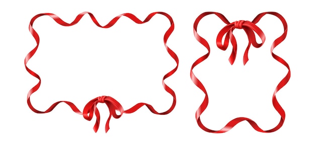 Kostenloser Vektor realistisches symbol satz von rahmen mit rotem band und schleife