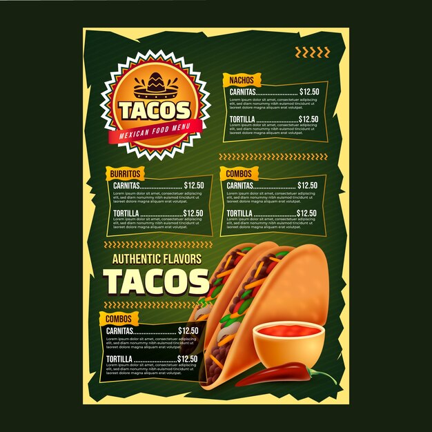 Realistisches Taqueria-Menüdesign