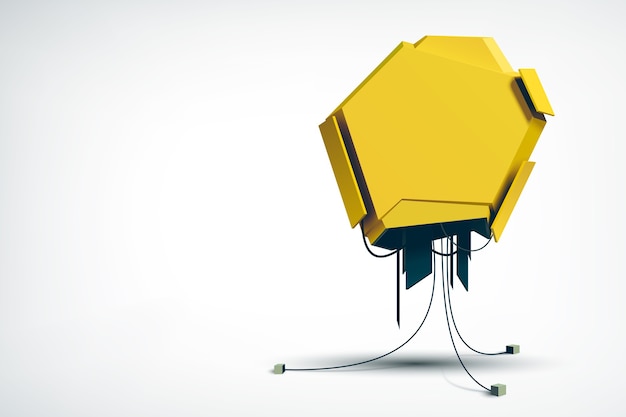 Realistisches technisches Hightech-Objekt als gelbe industrielle Plakatwerbung auf dem Weiß isoliert