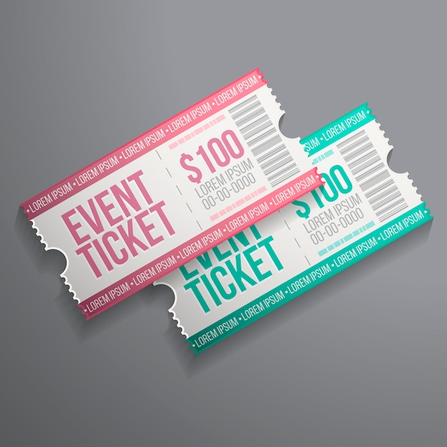 Kostenloser Vektor realistisches ticket-mockup-design