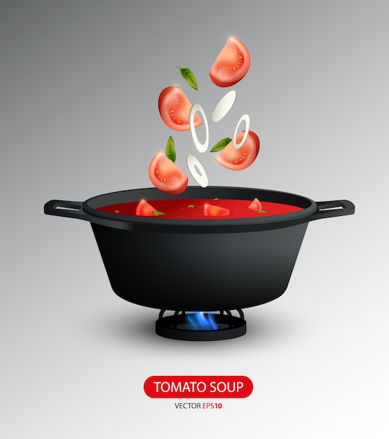 Realistisches Tomatensuppen-Kochkonzept