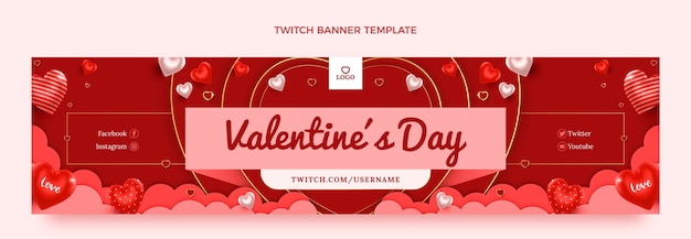 Kostenloser Vektor realistisches valentinstag-twitch-banner