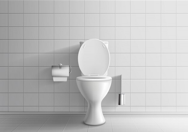 Realistisches Vektormodell des modernen Toilettenraumes 3d mit Fliesenwänden und Boden