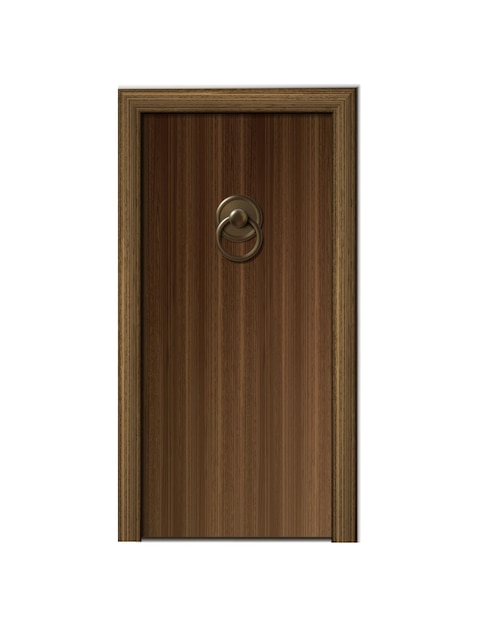 Realistisches Vektorsymbol Braune moderne Holztür mit einem Griff isoliert auf weißem Hintergrund