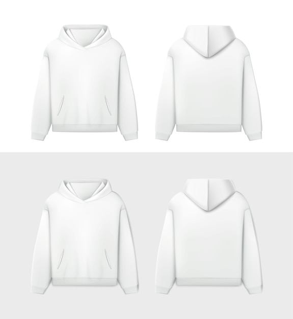 Kostenloser Vektor realistisches vektorsymbol weißer mockup-hoodie in seiten- und rückansicht herren-sweatshirt