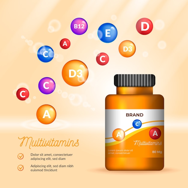 Kostenloser Vektor realistisches vitaminkomplexpaket