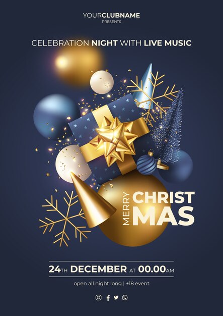 Realistisches Weihnachtsfeierplakatgeschenk und -verzierungen