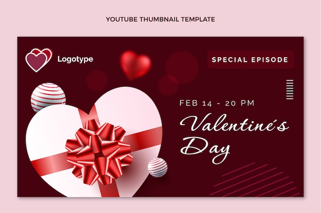 Kostenloser Vektor realistisches youtube-thumbnail zum valentinstag