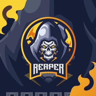 Reaper-logo-design für esport premium-vektor