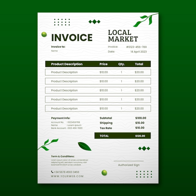 Kostenloser Vektor rechnungsvorlage für den lokalen markt mit farbverlauf