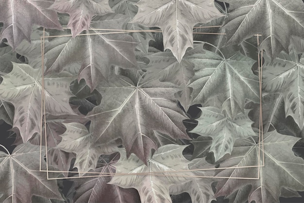 Rechteckgoldrahmen an Hand gezeichneter Herbstahornblatt gemusterter Hintergrundvektor