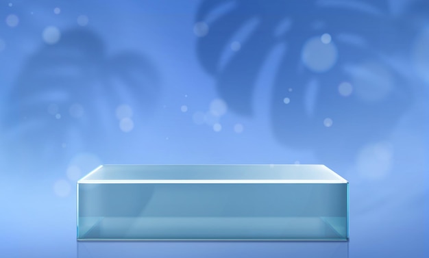 Kostenloser Vektor rechteckiges glas-produktpodium auf blauem hintergrund