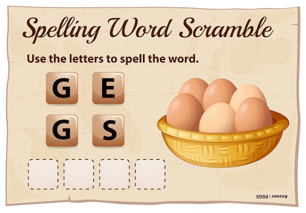Rechtschreib-Wort-Scramble-Spiel-Vorlage mit Wort-Eiern