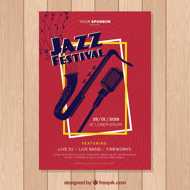 Kostenloser Vektor red jazz festival plakat vorlage