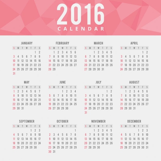 Kostenloser Vektor red polygonalen 2016 kalender