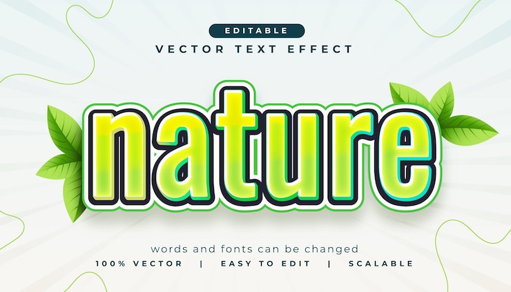 Kostenlose Vektor redigierbare grüne naturtext-effekt mit blatt-design