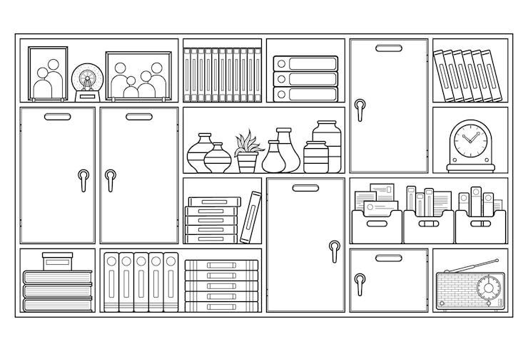 Kostenlose Vektor regal-umrissillustration des flachen designs