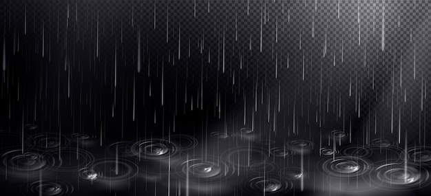 Regen und pfütze mit kreisen von fallenden tropfen.