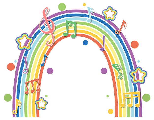 Regenbogen mit musikmelodiesymbolen