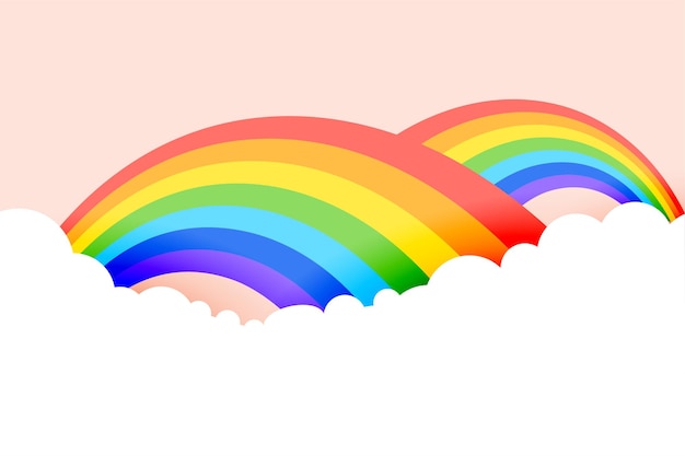Kostenloser Vektor regenbogenhintergrund mit wolken in pastellfarben