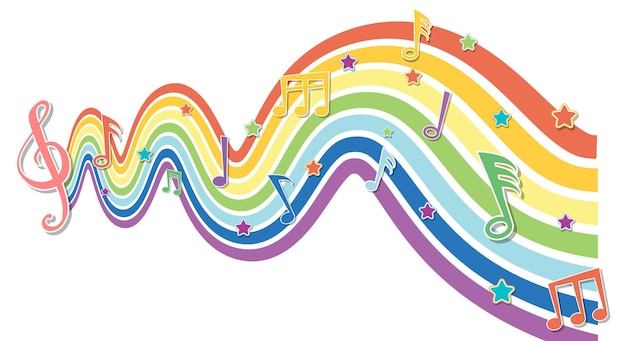 Kostenloser Vektor regenbogenwelle mit melodiesymbolen