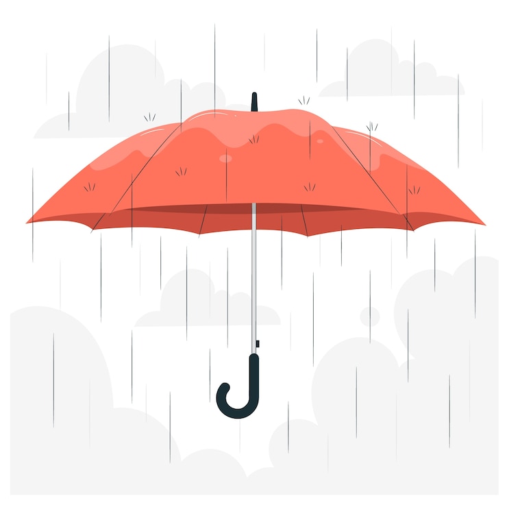 Kostenlose Vektor regenschirm- und regenkonzeptillustration