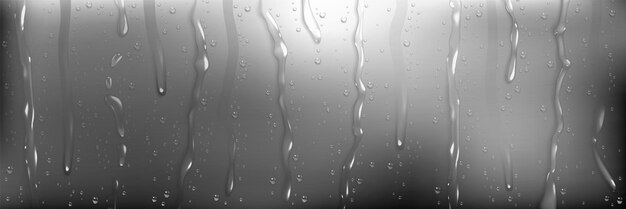 Regenwasser tropft auf nasses Fensterglas