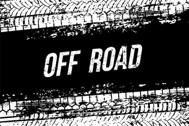 Reifenspuren Grunge Pkw-LKW- oder Motorrad-Radstruktur und Offroad-Text Schwarze Spur aus Gummi-Fahrzeugschutz auf Schlammweg Reifenprofilmuster Rennwettbewerb Hintergrund