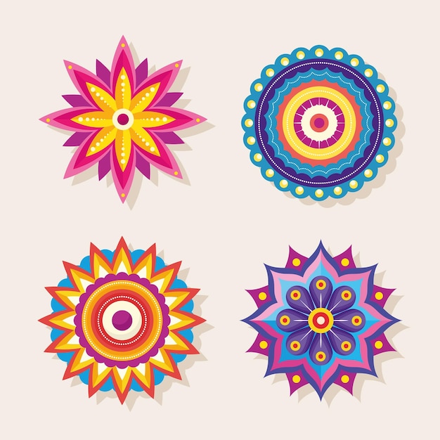 Reihe von symbolen indische traditionelle rangoli