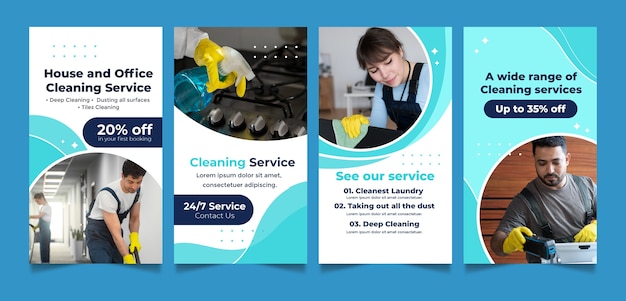 Kostenloser Vektor reinigungsservice-instagram-geschichten-vorlagendesign