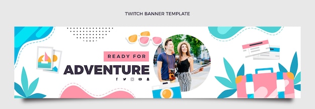 Kostenloser Vektor reise-abenteuer-twitch-banner im flachen design