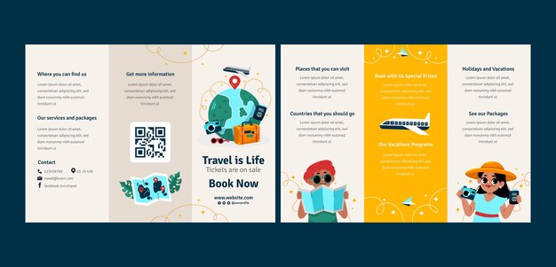 Reise-Abenteuerbroschüre im flachen Design