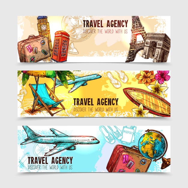 Kostenloser Vektor reise-banner-set