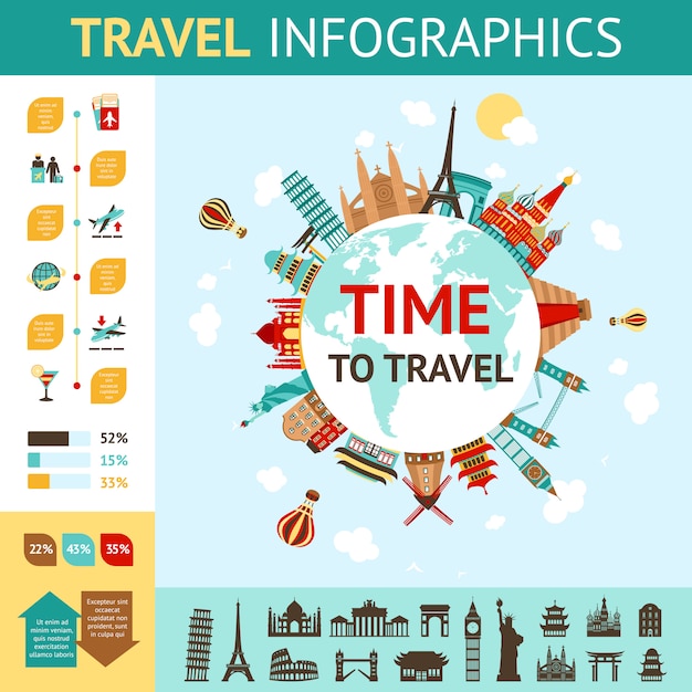 Kostenloser Vektor reise-infografiken-set