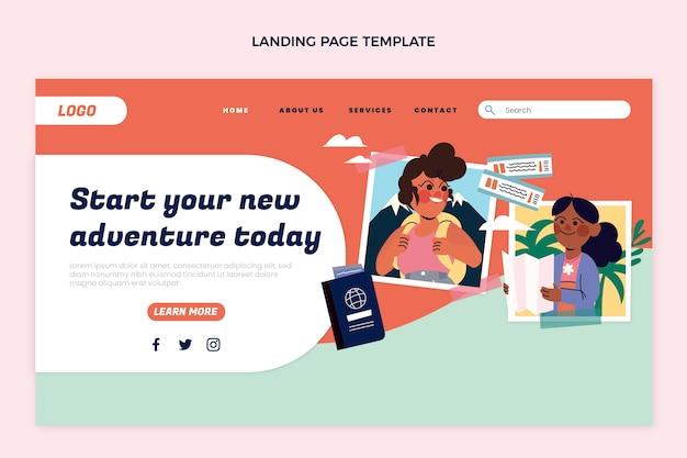 Kostenloser Vektor reise-landingpage im flachen design