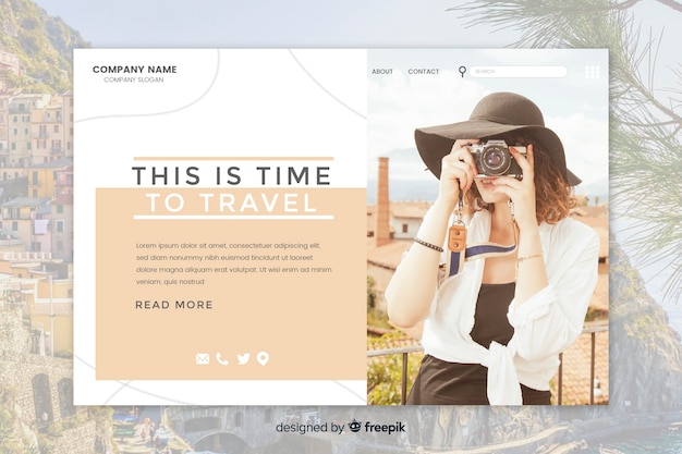 Kostenloser Vektor reise-landingpage mit bild